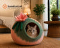 Cat Cave Bed House Pink Flower ~ Handmade Felted Eco-Friendly Natural Wool ~ Warm and Cozy Beds for Cats and Kittens ~ Bonus Felt Wool Ball