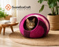 Handmade Felt Wool Cat Cave Bed pink stripe– Cozy Eco-Friendly New Zealand Wool Pet Hideaway – Indoor Cat & Kitten Bed – Gift for Pet Lovers