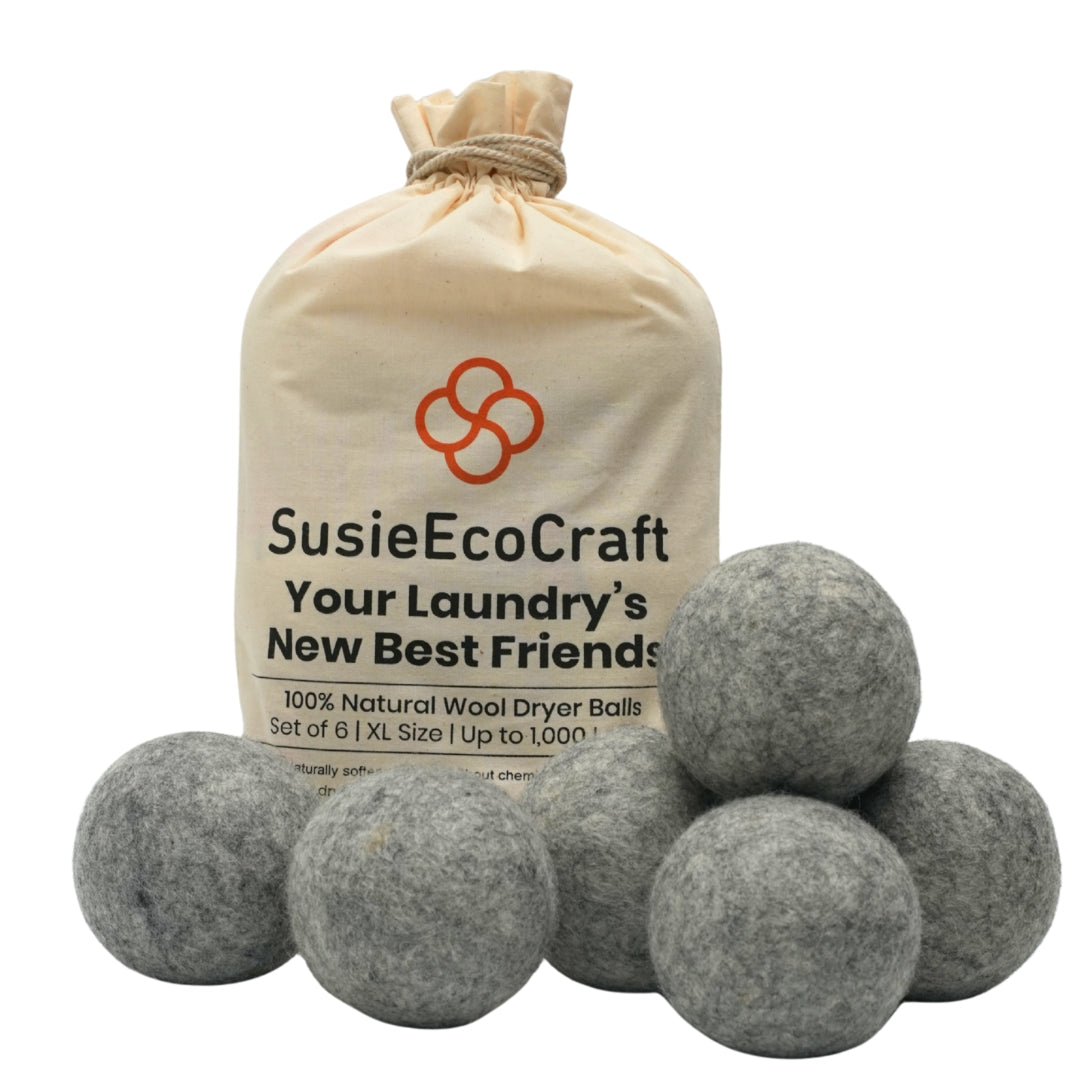 Wool Dryer Balls XL (6 Pack, 7.5 cm, Natural Gray) – 100% New Zealand Wool, Handmade in Nepal – Reusable, Eco-Friendly, Chemical-Free Fabric Softener Alternative for Laundry, 1000+ Loads