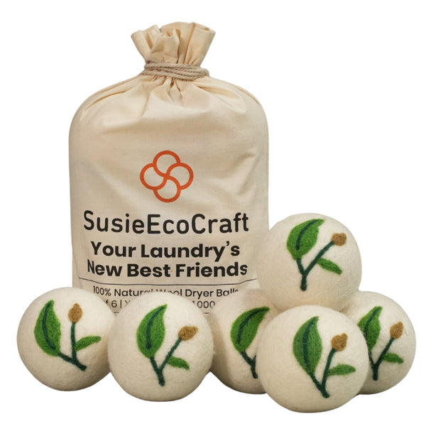 Handmade 100% Natural New Zealand sheep Wool Laundry Natural leaf design Balls - No Lint - Pack of 6 - Reusable Natural Fabric Softener