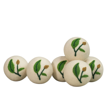 Wool Dryer Balls 7.5 cm – 6 Pack Needle-Felted Eco Designs, Handmade 100% Wool, Reusable & Eco-Friendly Laundry Balls (Leaf)