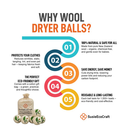 Wool Dryer Balls 7.5 cm – 6 Pack Needle-Felted Eco Designs, Handmade 100% Wool, Reusable & Eco-Friendly Laundry Balls (Leaf)