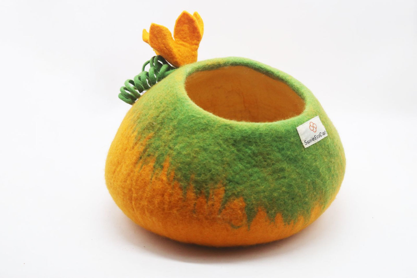 Cat Cave Bed – Orange Pumpkin | Handmade Felted New Zealand Wool