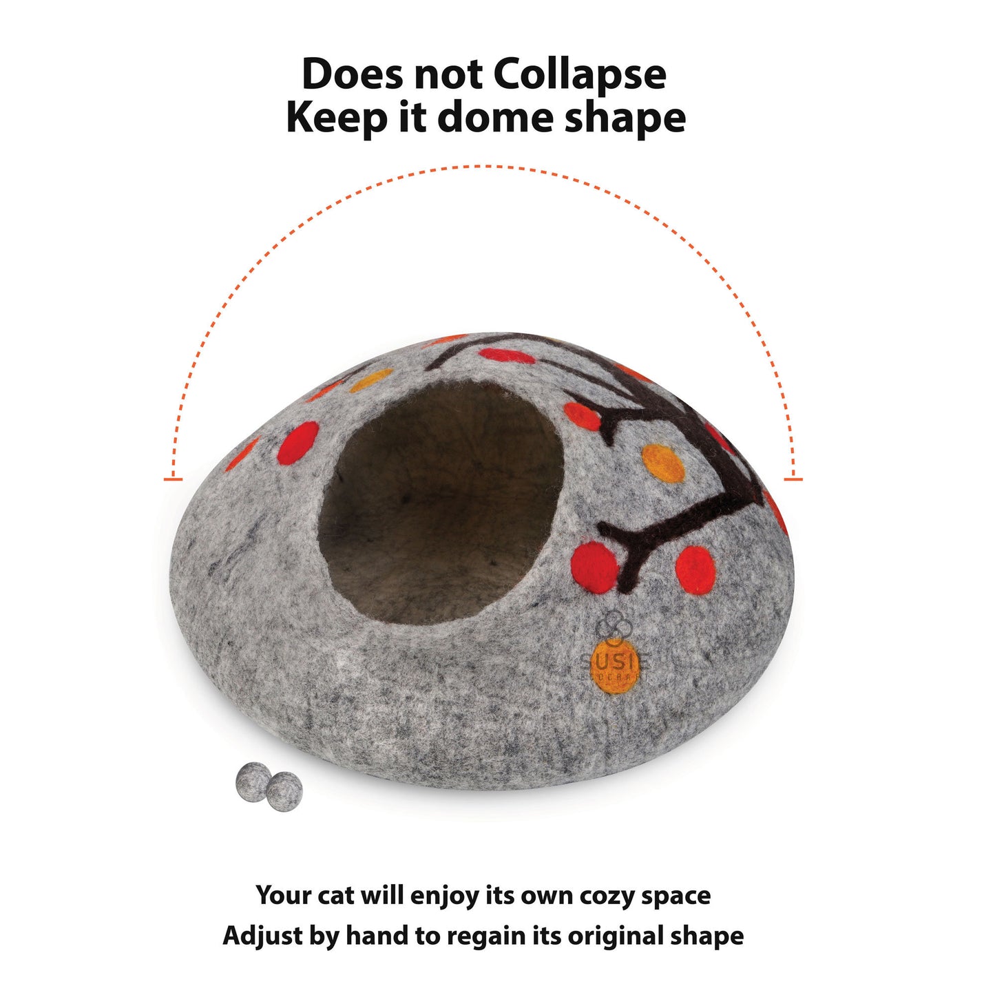 Handmade Felt Cat Cave Eco Friendly New Zealand Wool Pet Bed Cozy Indoor Cat House Multicolour Tree Design for Cats and Kittens