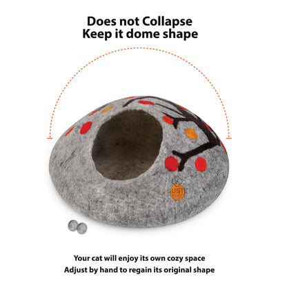 Handmade Felt Cat Cave Eco Friendly New Zealand Wool Pet Bed Cozy Indoor Cat House Multicolour Tree Design for Cats and Kittens