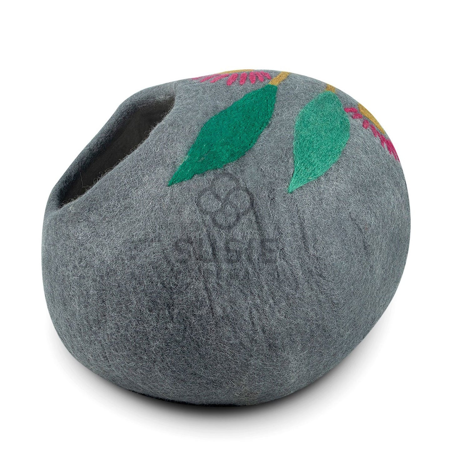 Handmade Felt Cat Cave –Eco-Friendly Pet Accessory ~Cat Cave Eucalyptus Flower ~ Cozy Beds for Cats & Kittens ~ Bonus Felt Wool Ball