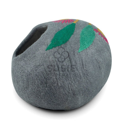 Handmade Felt Cat Cave –Eco-Friendly Pet Accessory ~Cat Cave Eucalyptus Flower ~ Cozy Beds for Cats & Kittens ~ Bonus Felt Wool Ball