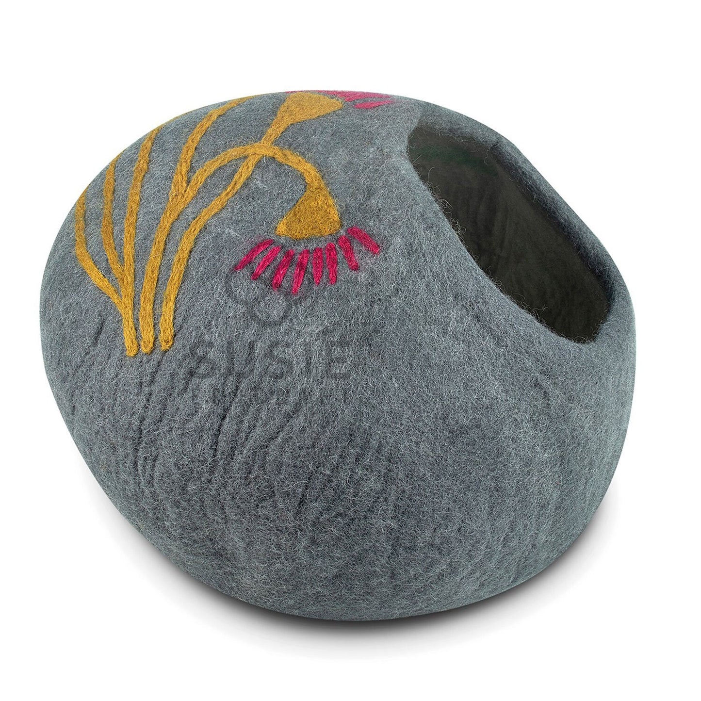 Handmade Felt Cat Cave –Eco-Friendly Pet Accessory ~Cat Cave Eucalyptus Flower ~ Cozy Beds for Cats & Kittens ~ Bonus Felt Wool Ball