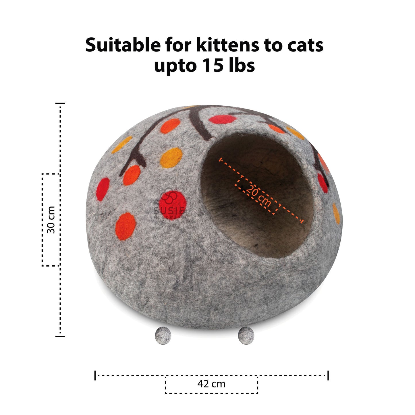 Handmade Felt Cat Cave Eco Friendly New Zealand Wool Pet Bed Cozy Indoor Cat House Multicolour Tree Design for Cats and Kittens