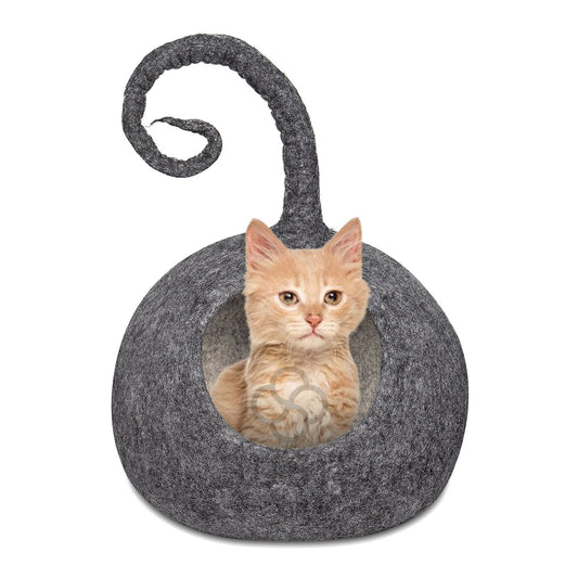 Cat Cave natural long tail Handmade Eco Friendly Natural Felted 100% New Zealand Wool Warm and Cozy Beds for Cats and Kittens
