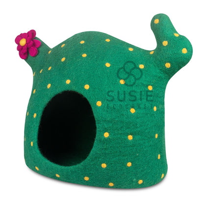 Cat Cave Bed Cactus Handmade Eco Friendly Natural Felted New Zealand Wool Warm and Cozy Beds for Cats and Kittens ~Bonus Wool Ball