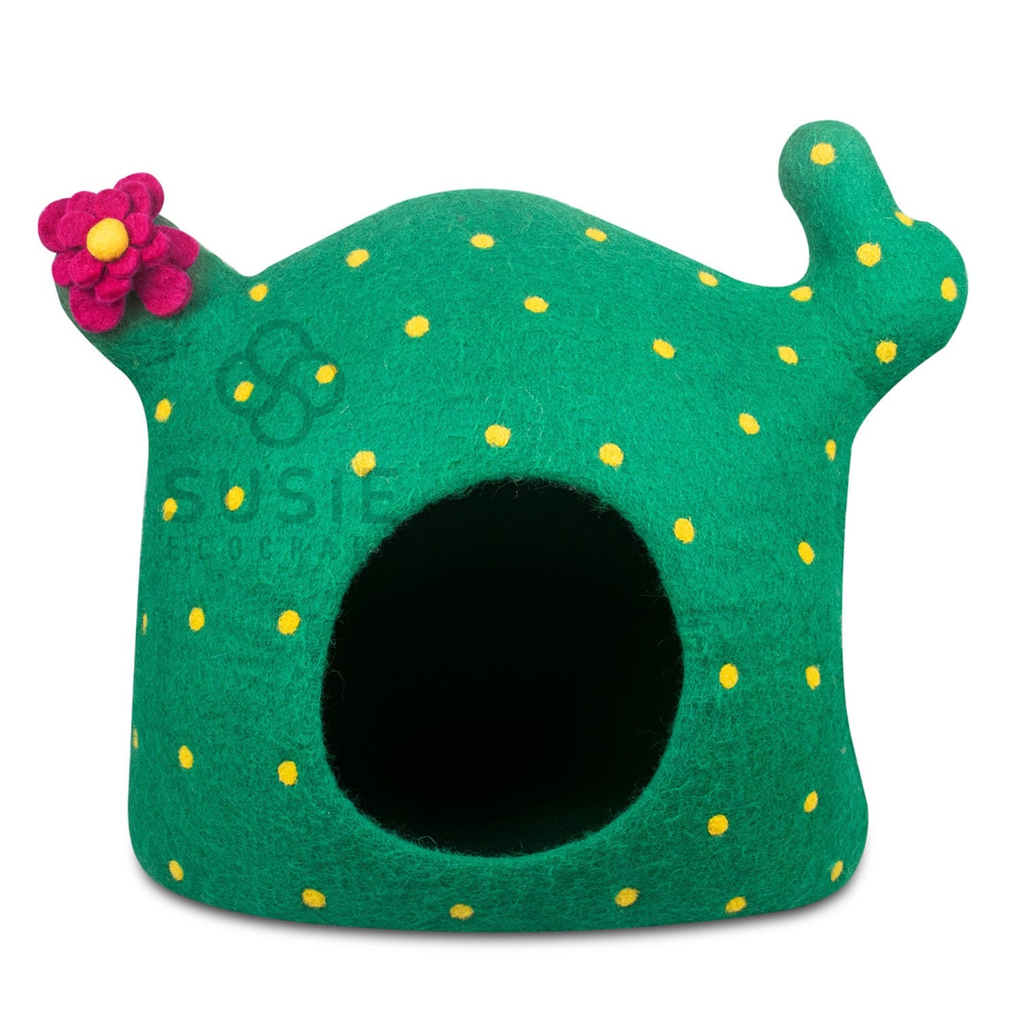 Cat Cave Bed Cactus Handmade Eco Friendly Natural Felted New Zealand Wool Warm and Cozy Beds for Cats and Kittens ~Bonus Wool Ball