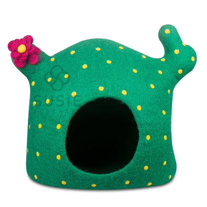 Cat Cave Bed Cactus Handmade Eco Friendly Natural Felted New Zealand Wool Warm and Cozy Beds for Cats and Kittens ~Bonus Wool Ball