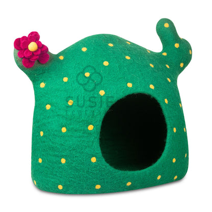 Cat Cave Bed Cactus Handmade Eco Friendly Natural Felted New Zealand Wool Warm and Cozy Beds for Cats and Kittens ~Bonus Wool Ball