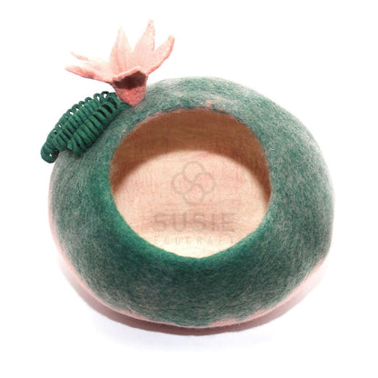 Cat Cave Bed House Pink Flower ~ Handmade Felted Eco-Friendly Natural Wool ~ Warm and Cozy Beds for Cats and Kittens ~ Bonus Felt Wool Ball