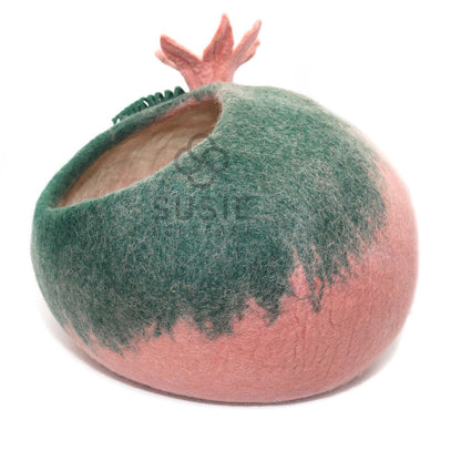 Cat Cave Bed House Pink Flower ~ Handmade Felted Eco-Friendly Natural Wool ~ Warm and Cozy Beds for Cats and Kittens ~ Bonus Felt Wool Ball