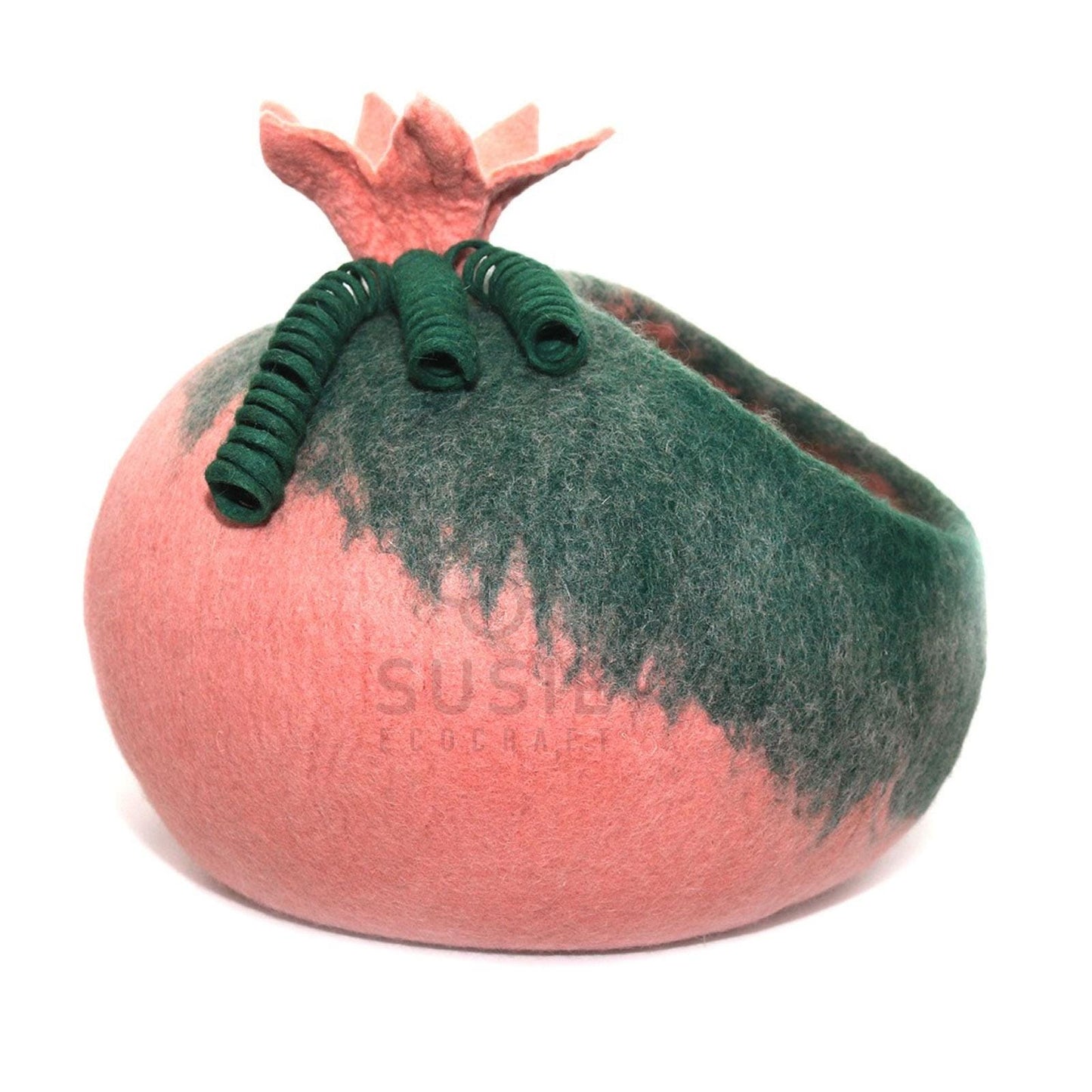Cat Cave Bed House Pink Flower ~ Handmade Felted Eco-Friendly Natural Wool ~ Warm and Cozy Beds for Cats and Kittens ~ Bonus Felt Wool Ball